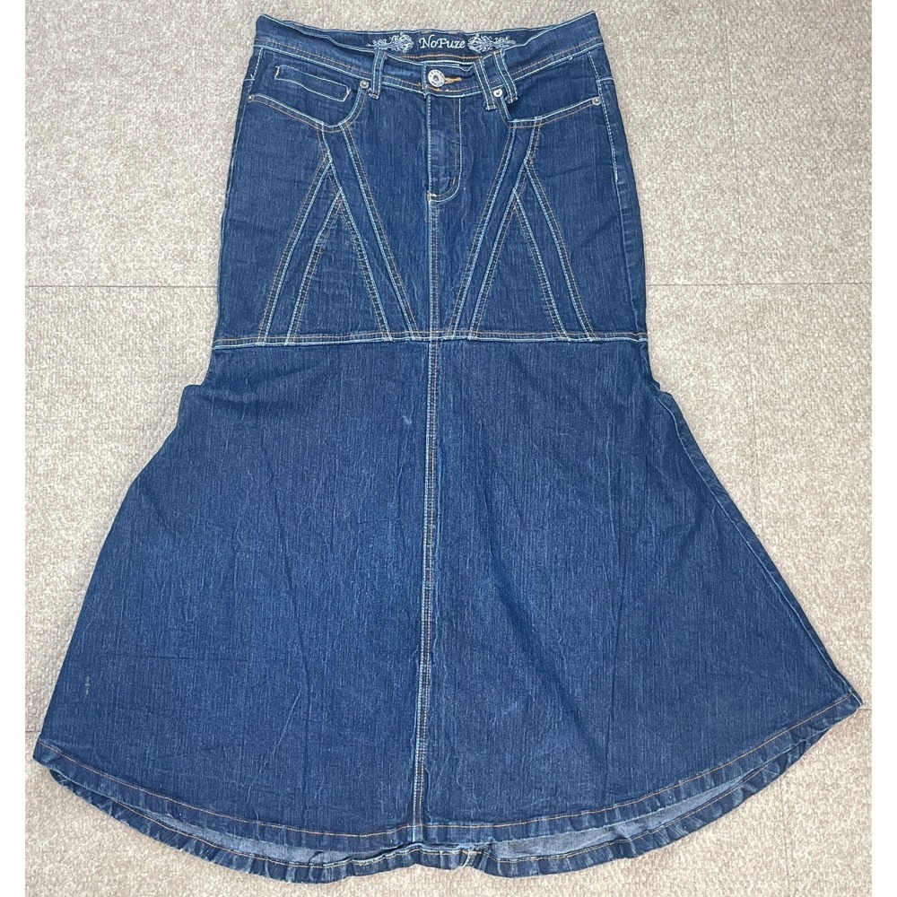 No Fuze Women's Embroidered 5 Pocket Denim Jeans Skirt Size 5/6‎